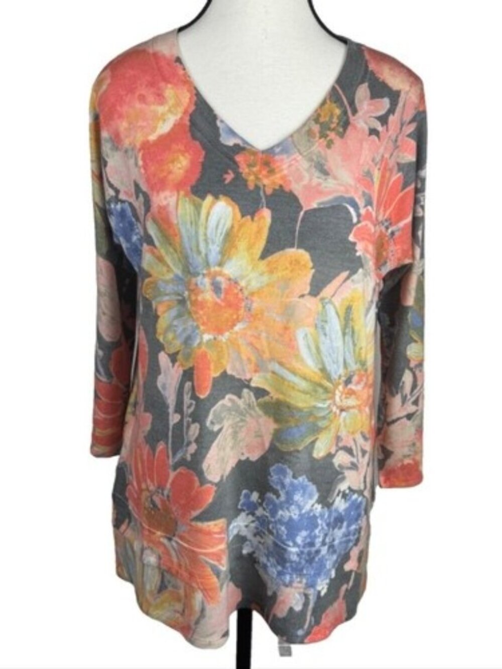 Soft Surroundings Pastel Watercolor Floral Tunic Sweater- Size L